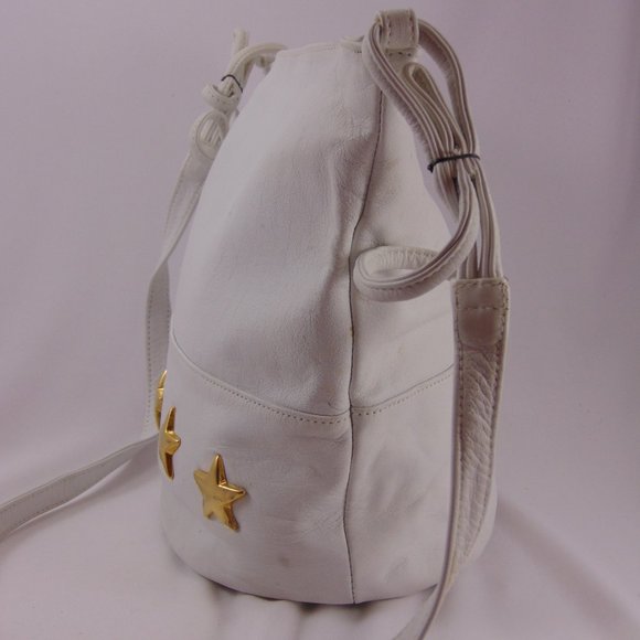 I. Magnin Design Studio White Leather w/Gold Stars Crossbody Bag - Picture 4 of 16